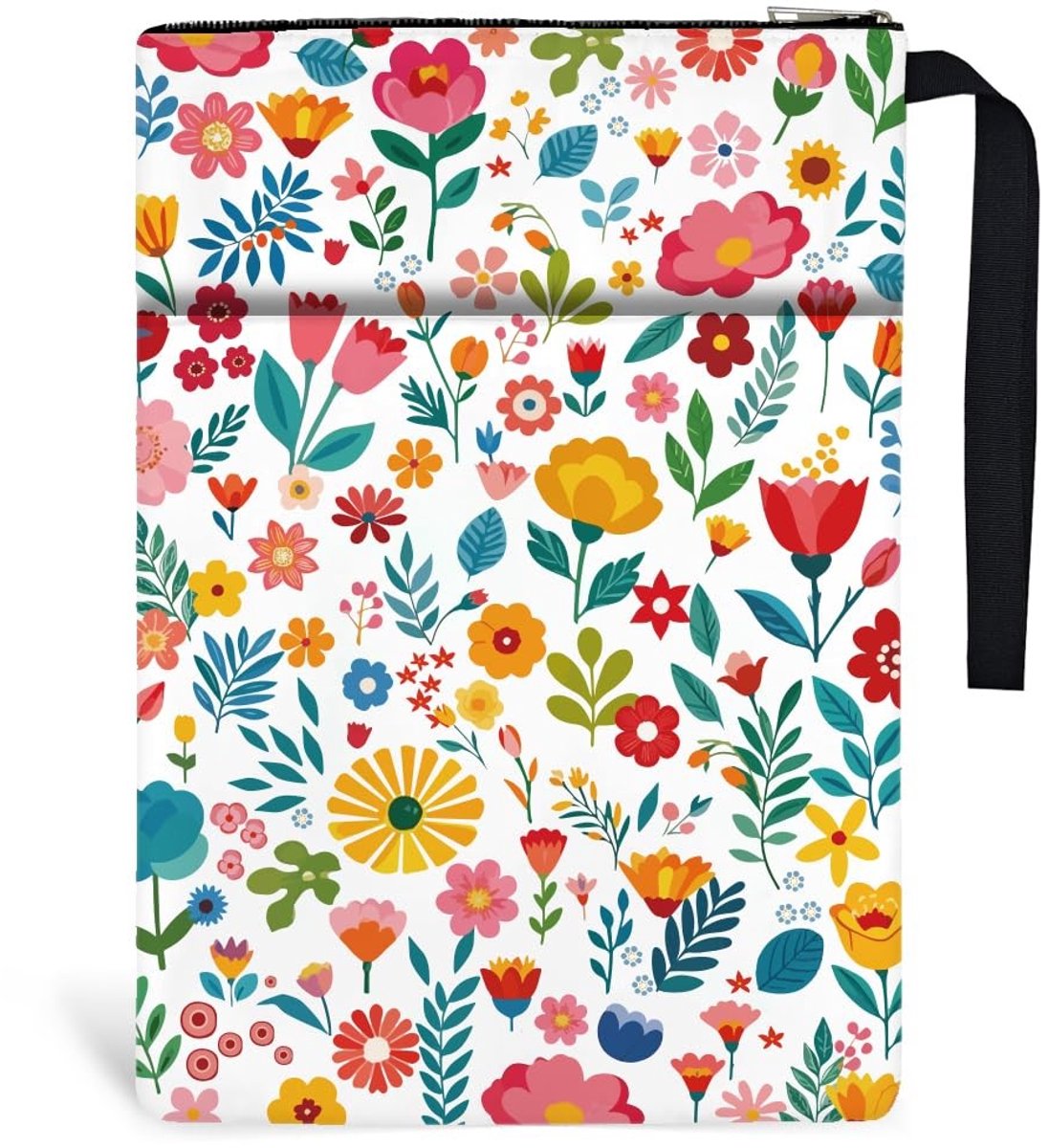 Dailygoods- Boekomslag 34 cm x 24 cm - Bloemenprint - Boekbeschermhoes - Ritssluiting - Voorvak - Polyester materiaal - Boekenhoes