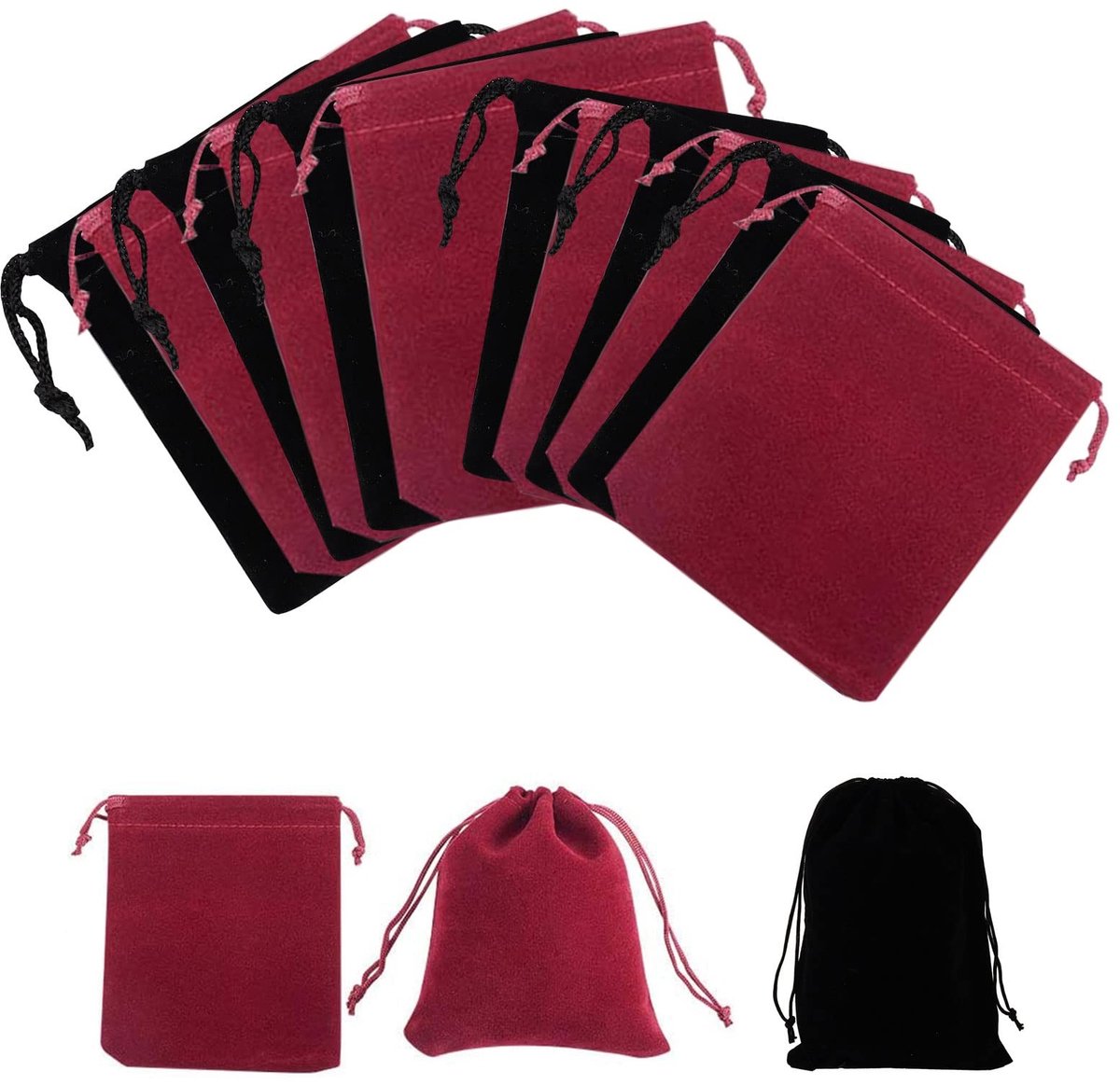 Dailygoods- Sieradenzakjes Fluwelen - Cadeauzakjes met Trekkoord - 12 Stuks - 2 Maten - 2 Kleuren - Zacht en Duurzaam