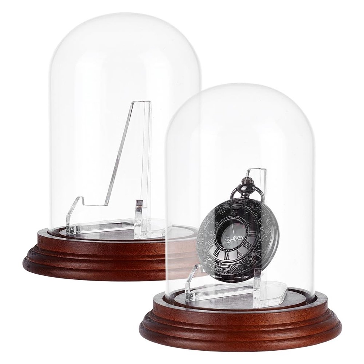 Dailygoods- Display Dome Set van 2 - Glazen Vitrine - Decoratieve Showcase - Beschermd Kast Rack - Voor Horloges/Medailles - Afmetingen 107x140mm