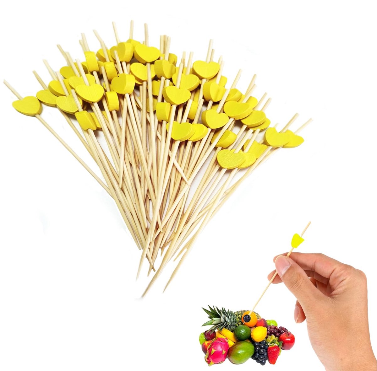 Dailygoods- Cocktailsticks 100 Stuks - Hartvormige Houten Tandenstokers - Feestartikelen - Decoratie voor Fruit/Taart/Cocktails - Milieuvriendelijk - Handgemaakt