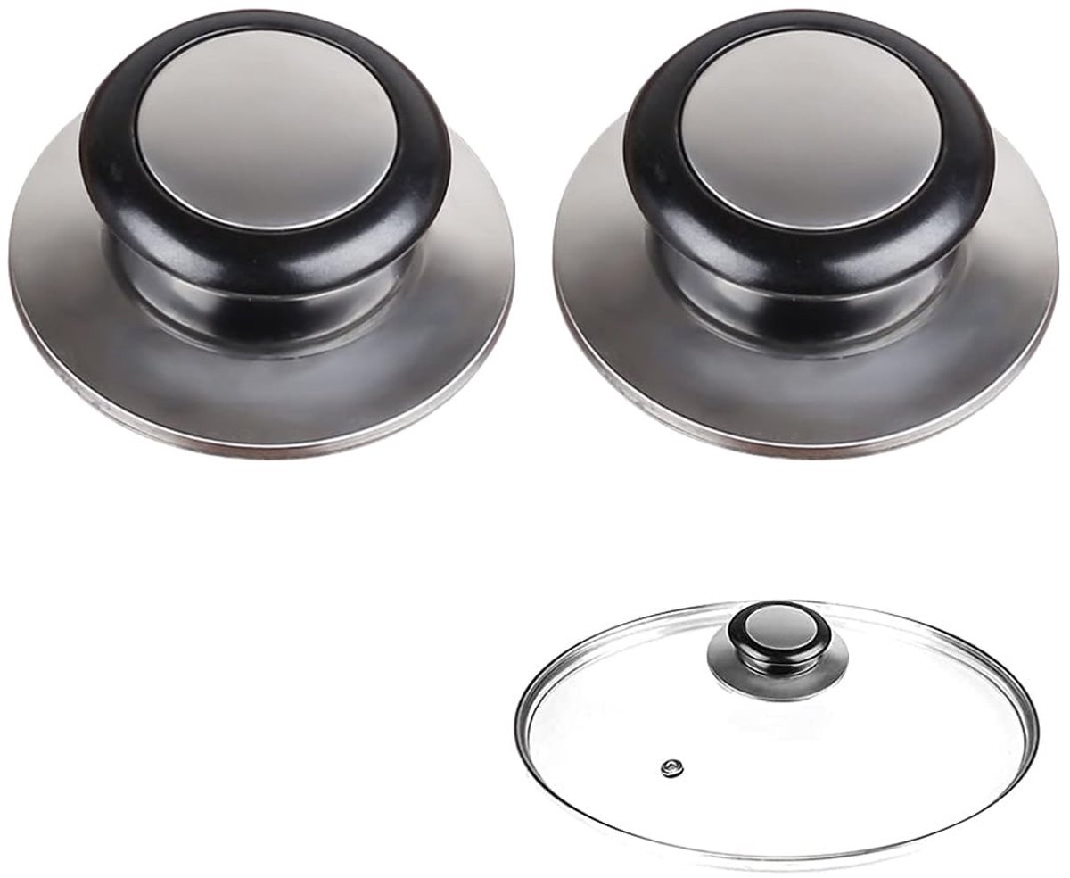 Dailygoods- Dekselknop 2x - Vervangende Dekselknop - Roestvrij Staal - Geschikt voor Glazen Lids - Eenvoudig te Reinigen - Antislip Rubber Pad - Dekselhandvat