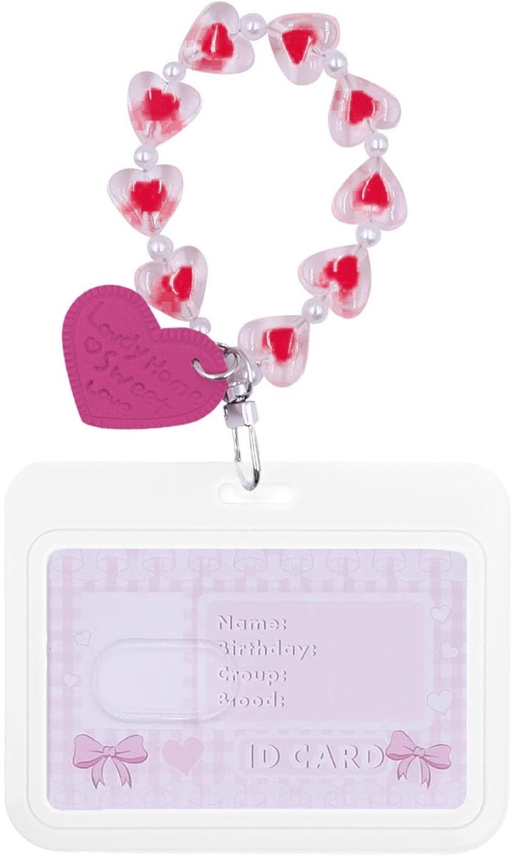 Dailygoods- ID-kaarthouder met spiraalvormige polsbadgehouder - transparante kaarthouder - harthanger - handsfree - horizontale standaard 10,5 x 6,5 cm - multifunctioneel accessoire - Badgehouder