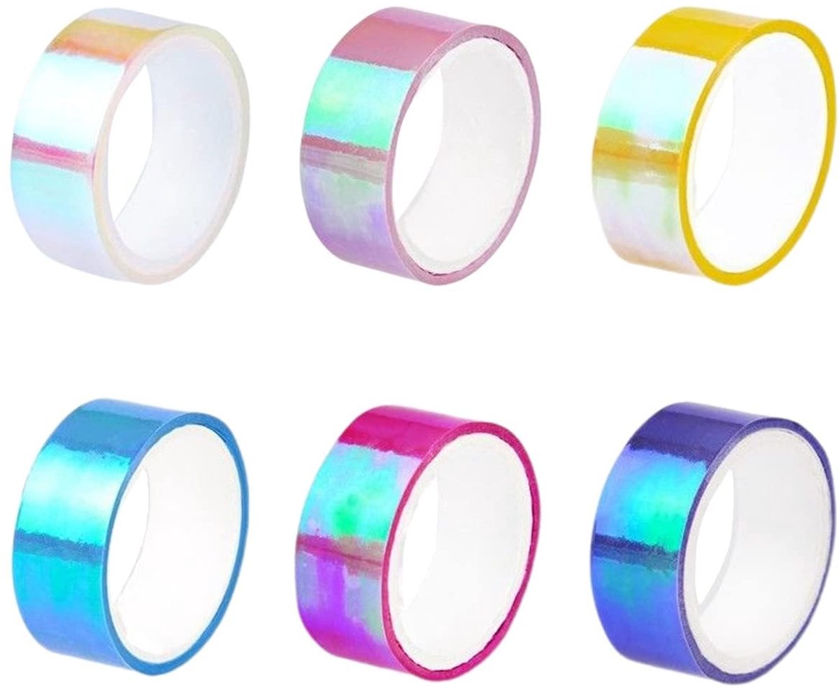 Dailygoods- Decoratieve Tape - 6 Rollen Holografische Tape - Waterdichte DIY Tape - Kleurvolle Zelfklevende Stickers - Creatieve Scrapbooking - 4 x 1.5 cm, 5 m Lang - Washi Tape