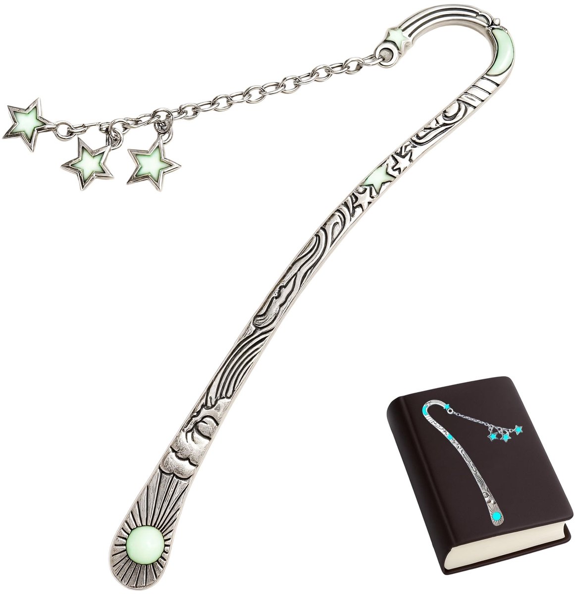 Dailygoods- Bladwijzer Lichtgevend - Metalen Bladwijzer - Sterrenhanger - Cadeau voor Kinderen - Bladwijzer voor Meisje - Nachtlicht Effect - Boekenlegger