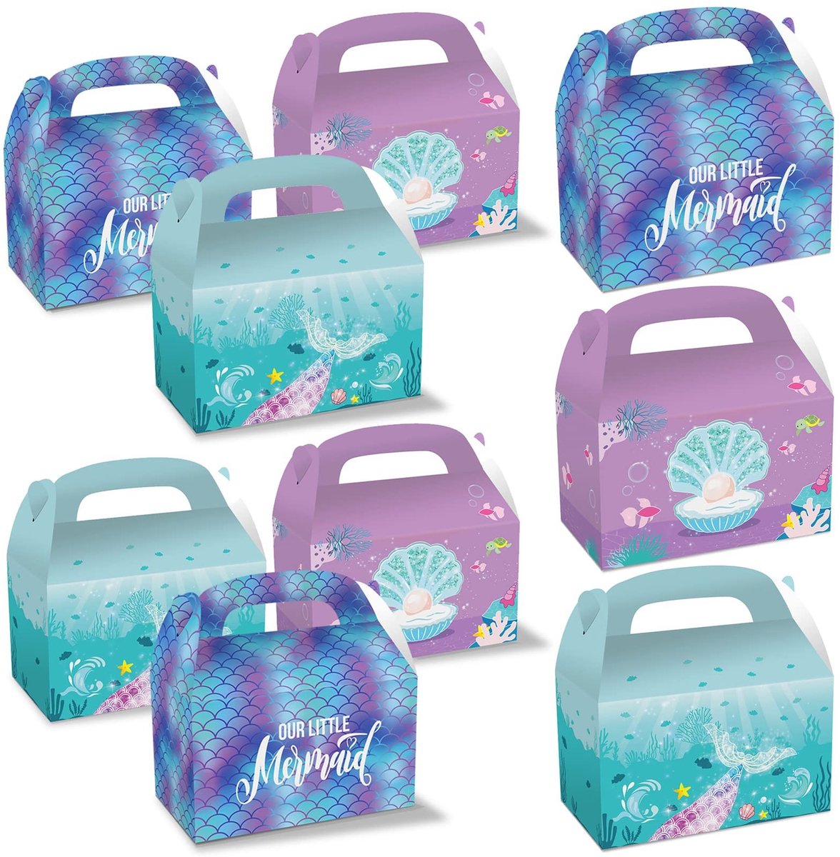 Dailygoods- Geschenkdozen met deksel - Zeemeermin ontwerp - 12 stuks - Kraftpapier - Feestdecoratie - Perfect voor snacks - Snoepdozen