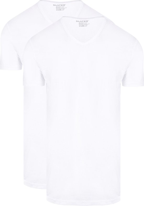 Twee witte V-hals T-shirts met korte mouwen, basic fit, van Slater.