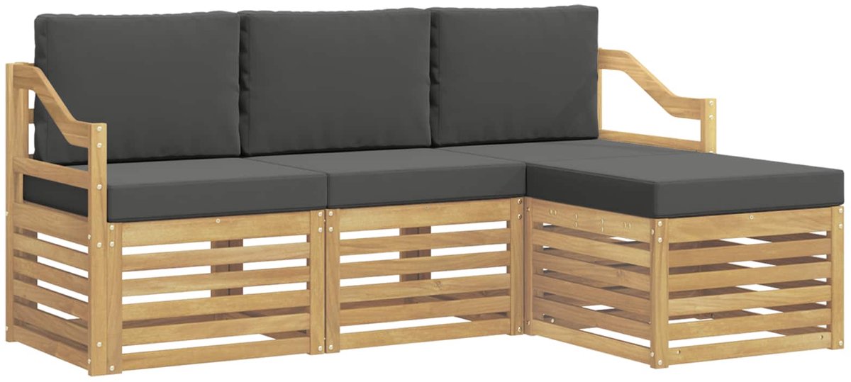 vidaXL Buiten - bank - set - 4 - st - 4-zits - Wit - en - antracietkleurig - Polyester Wit en antracietkleurig
