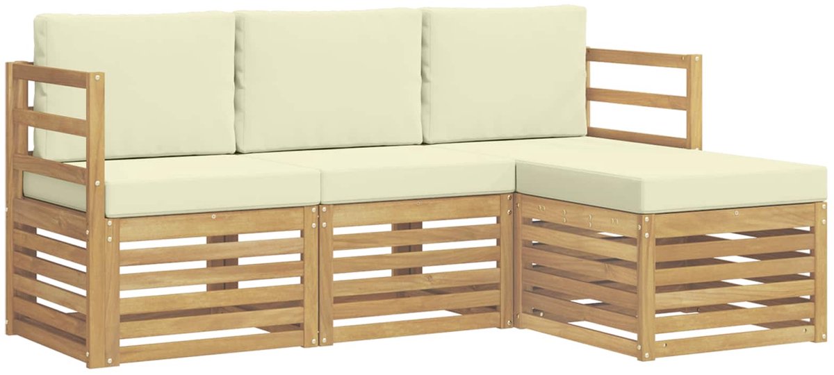 vidaXL Buiten - bank - set - 4 - st - Wit - en - crèmekleurig - Polyester Wit en crèmekleurig
