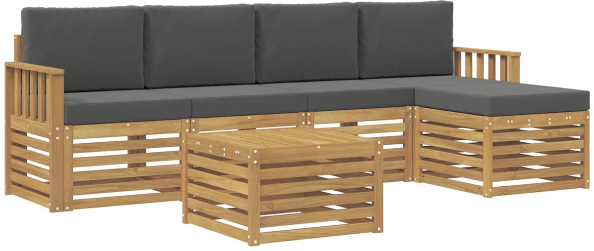 vidaXL Buiten - bank - set - 6 - st - 5-zits - Wit - en - antracietkleurig - Polyester Wit en antracietkleurig
