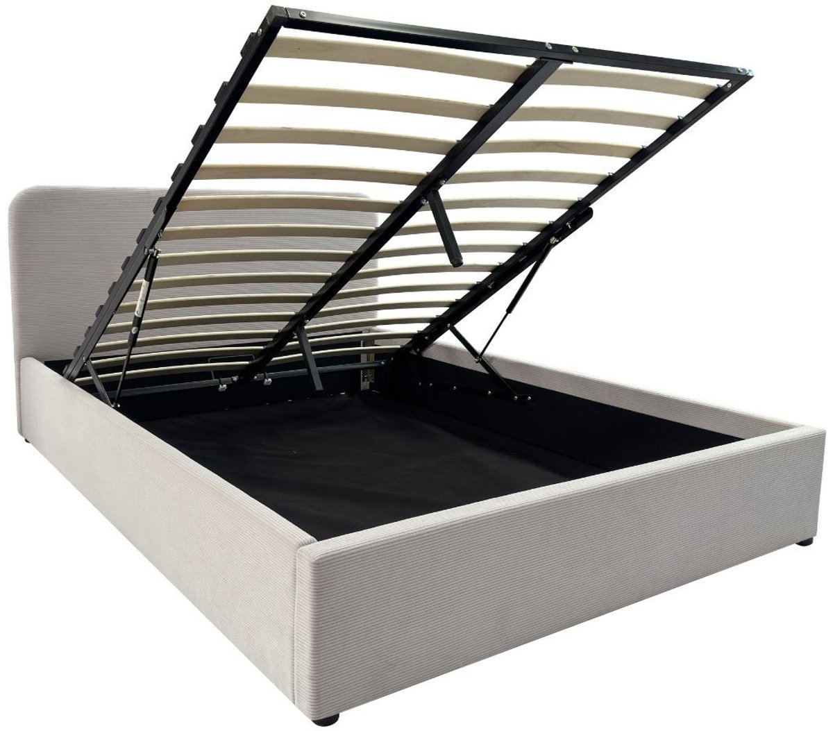 CALICOSY - Opbergbed 140x190 cm met hoofdbord bekleed met beige - LIVY