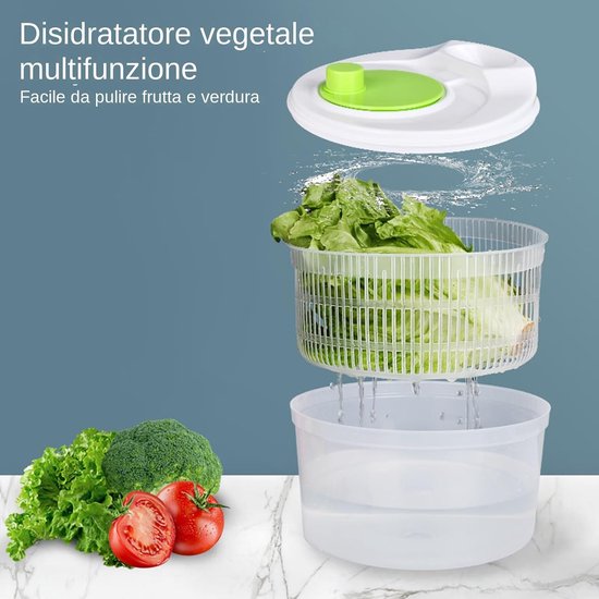 Slacentrifuge - Groente spinner - Salade Bereiden - Dubbellaags Ontwerp - 3 Liter - Groen — afbeelding 2