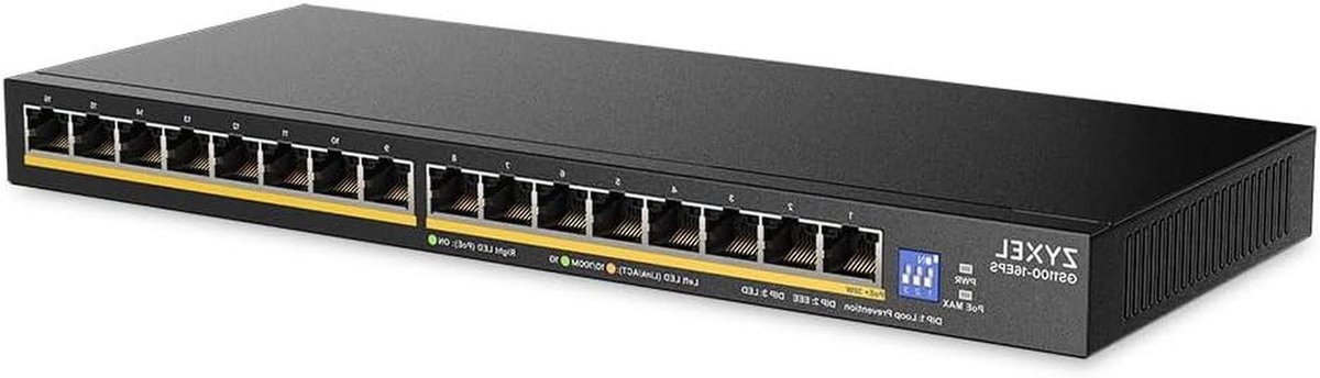 PoE Switch - Netwerk Switch Gigabit Switch - Netwerkapparaten Voeden - 16x PoE+ Poorten - 135 W Budget - Zwart