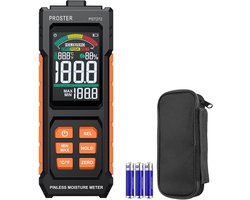 Proster Pinloze vochtmeter voor muren - houtvochtmeter met driekleurige staafdiagram en visuele en geluidswaarschuwingen, niet-invasieve vochtdetector voor gipsplaten, metselwerk, hardhout, zachthout