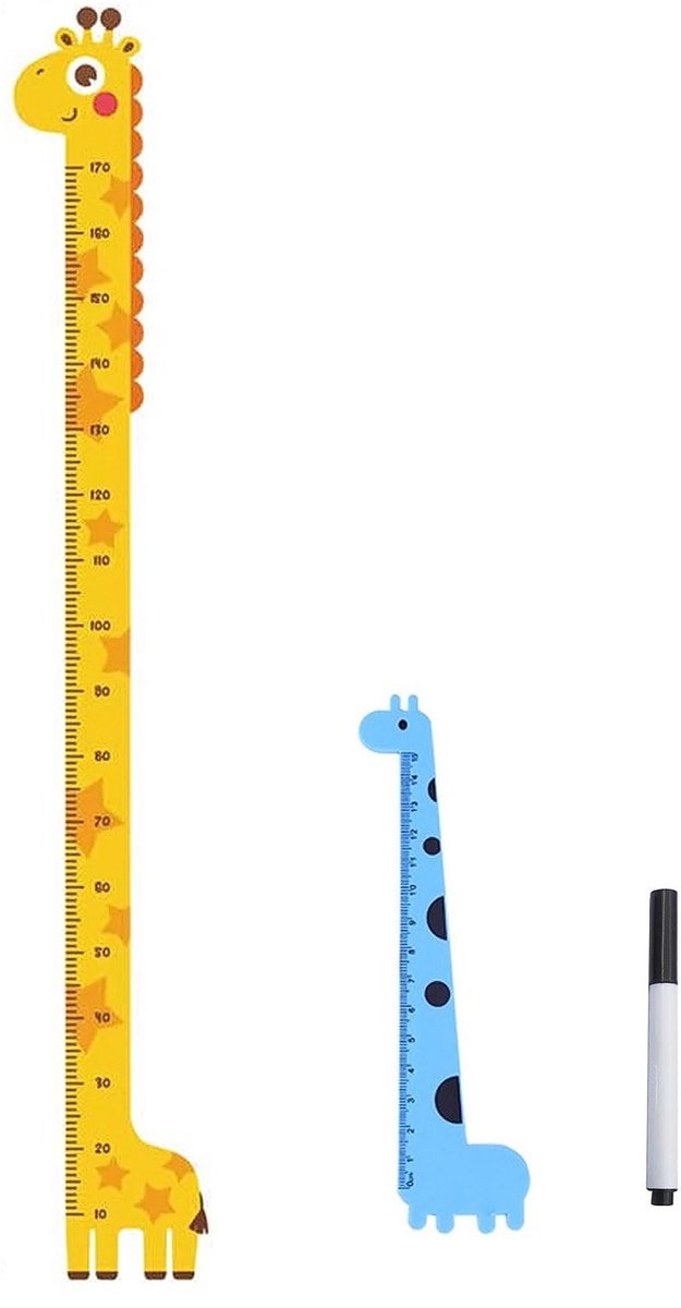 Dailygoods- Hoogtetabel Giraffe - Muursticker - Hoogte Grafiek - Groeimeter Kind - Waterdicht - Afneembaar - Inclusief Liniaal 15 cm