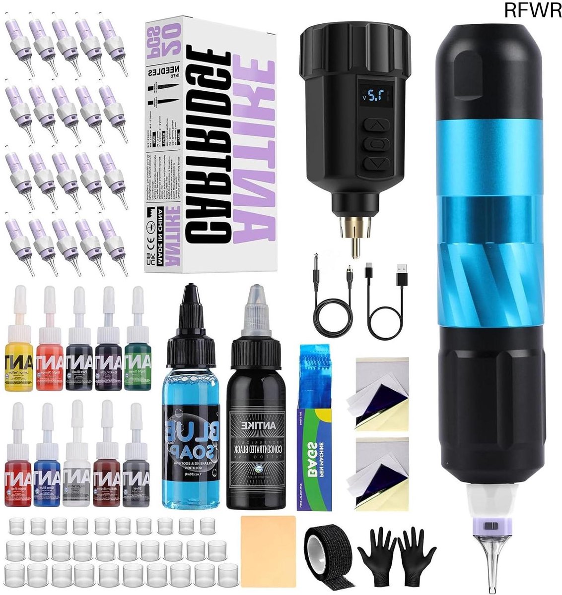 Draadloze Tattoo Machine - Tattoo Kit - Tatoeëren - LED-Digital Display - 1500mAh Accu - Zwart