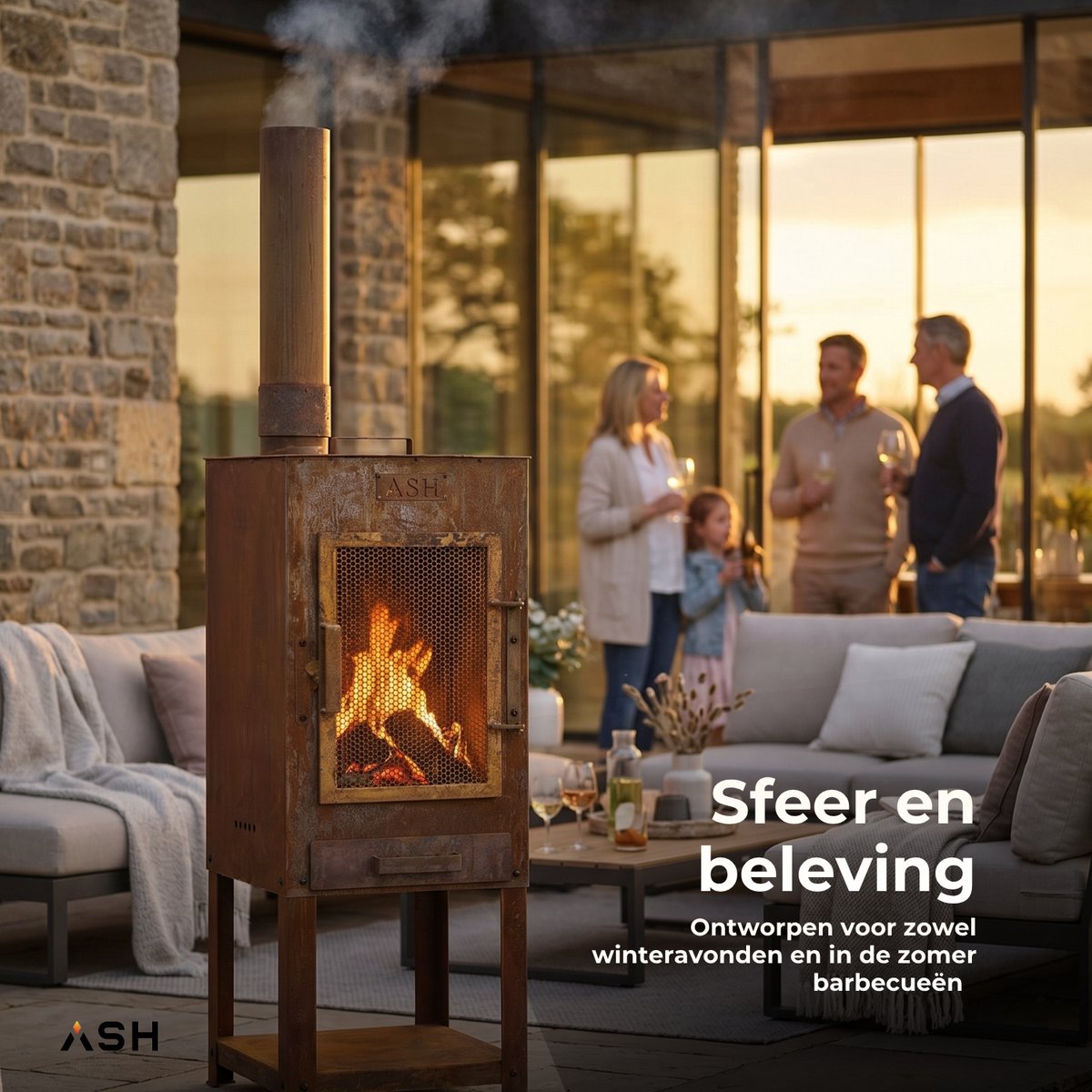 ASH Flare Tuinhaard met Kookplaat – Cortenstaal – Buiten BBQ & Wok in één – Inclusief Grillrooster & Houtopslag