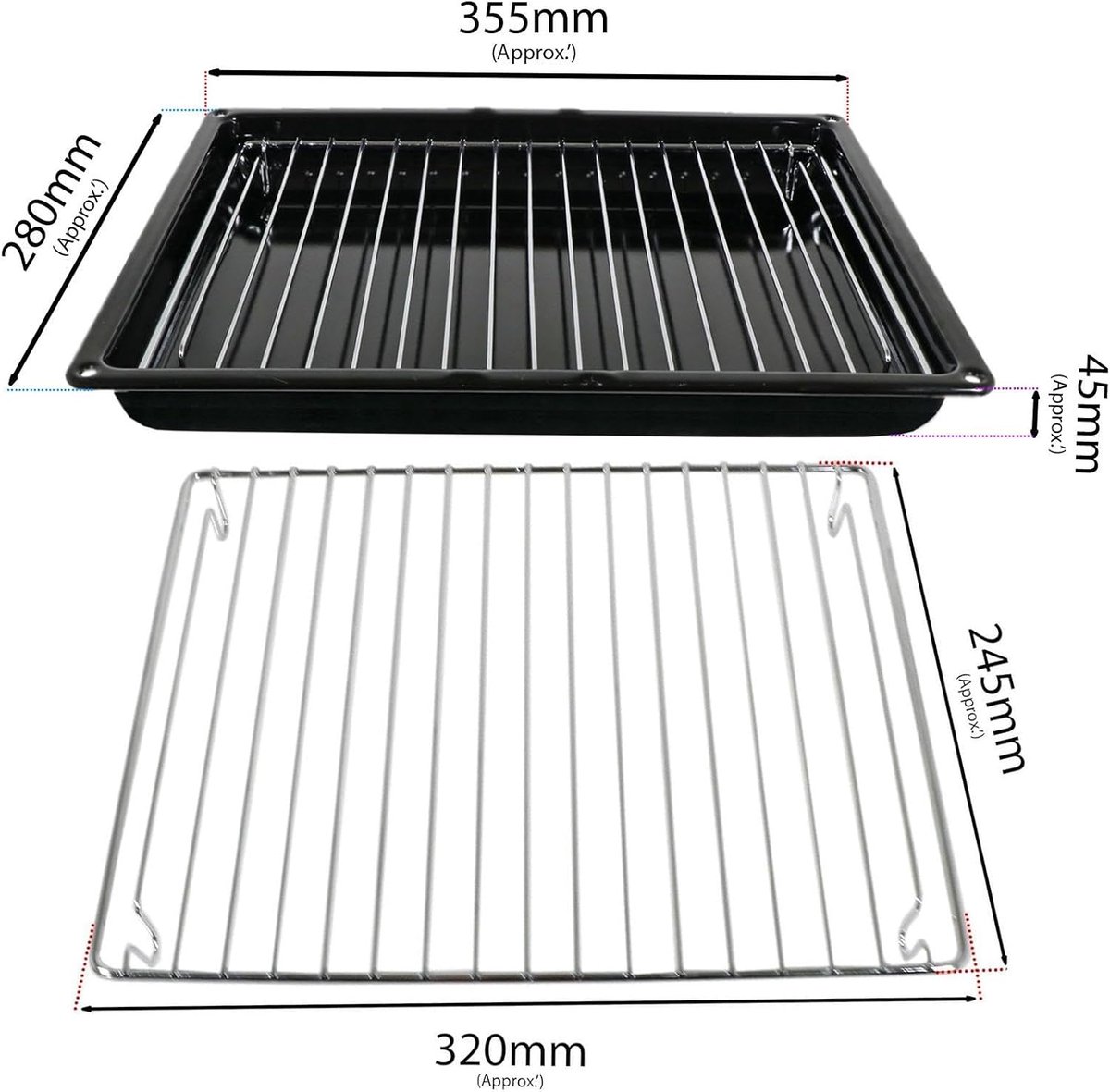 Bakplaat Grillpan - Ovenschaal Rooster - Oven Gebruik - Compleet met rooster - 355 x 280 mm - Zwart