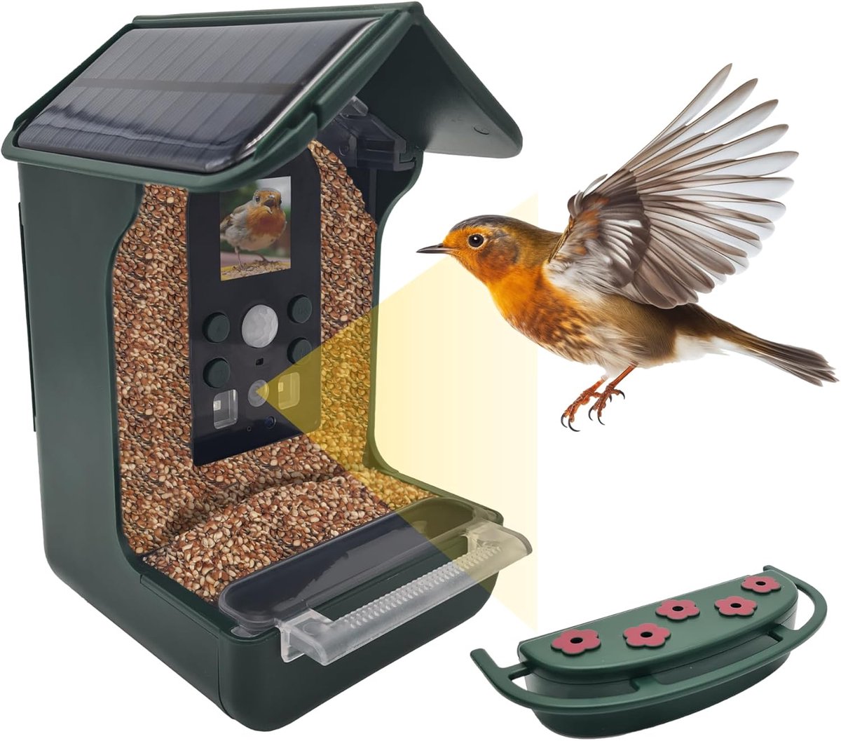 Vogelvoederhuis Camera - Vogelobservatie Station - Natuur Ontdekken - Zonne-energie Camera - 150 ml Capaciteit - Groen