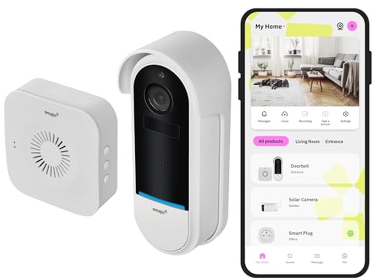 OMAJIN by Netatmo 2K Wireless Smart Video Doorbell, Battery Operated, Including Gong, Motion & People Detection, IP65, Zone Detection, Two-Way Audio, SD/Cloud Storage, OVD-01