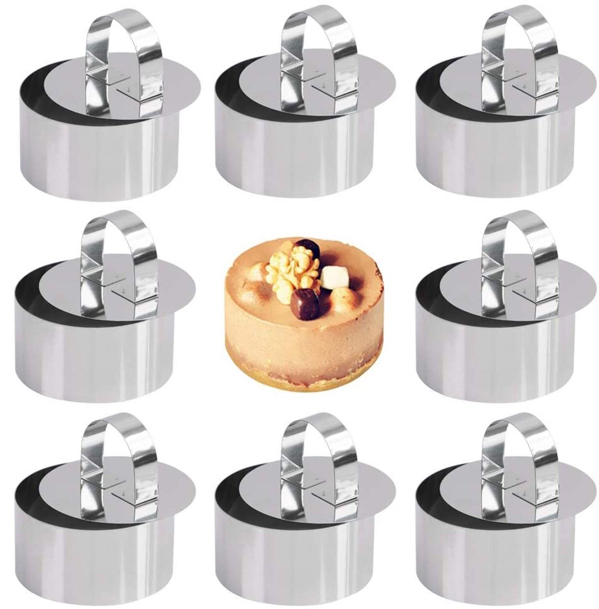 Dailygoods- Cakevormen Set van 8 - Roestvrij Staal - Moussevormen - Taartvormen - Krasbestendig - Vaatwasserbestendig - Duurzaam Keukengereedschap - Taartvorm