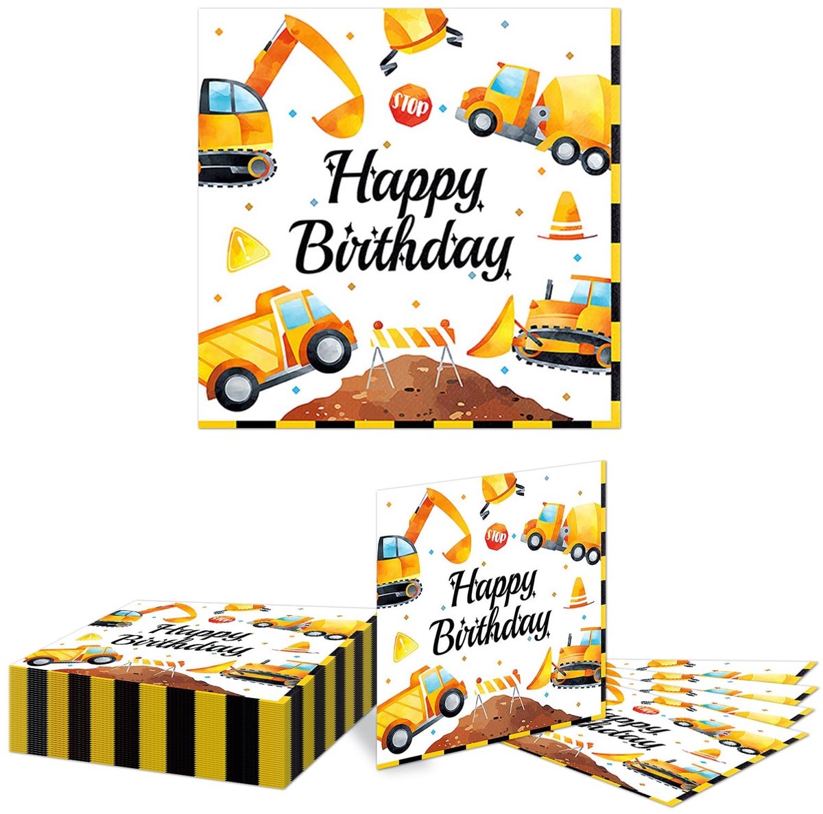 Dailygoods- Servetten Bouwplaats Thema - 40 Stuks - 2-Laags Papier - 33 x 33 cm - Absorberend - Perfect voor Verjaardagsfeestjes - Feestservetten