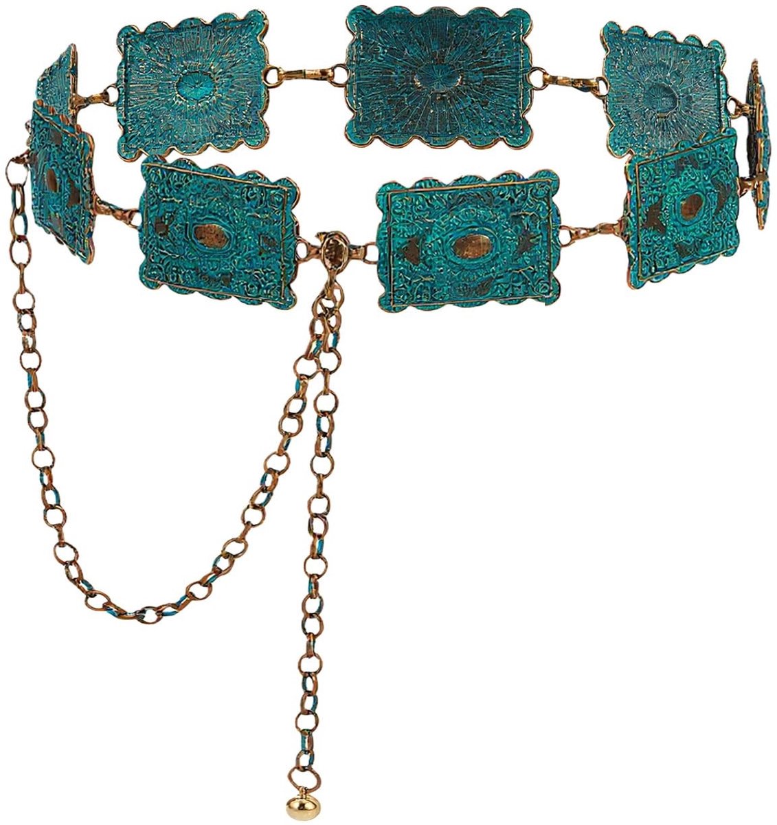 Dailygoods- Metalen Riem - Verstelbare Kettingschakelriem - Boho Groen - Dames Riem - 115 cm - Elegante Westerse Stijl