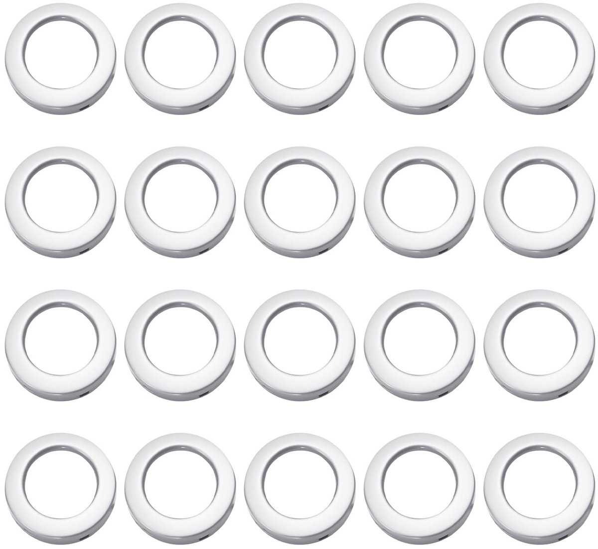 Dailygoods- Gordijnogen 20 Stuks - Kunststof - Zilver - Lichtgewicht - Stabiel - Perfect voor Dagelijks Gebruik - Afmeting 7 x 4,2 cm - Gordijnringen