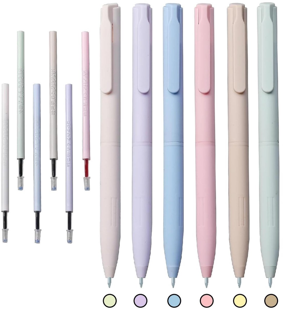 Dailygoods- Gelpen Set 6 Pastelkleuren - Sneldrogende Inkt - Fijne Punt 0,5 mm - Siliconen Hoesje - Vervangende Navullingen - Comfortabel Schrijven - Balpen