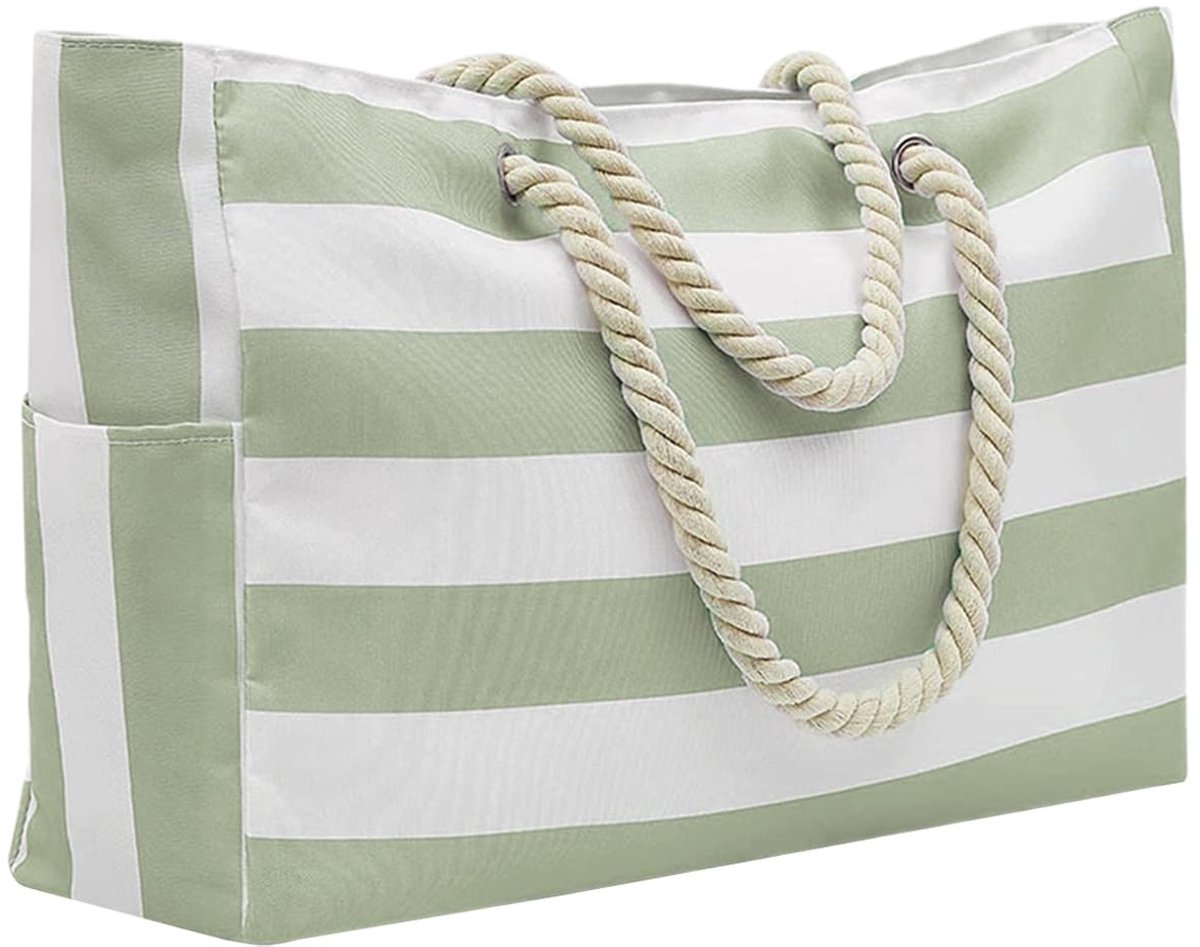 Dailygoods- Strandtas met rits waterdicht - Rieten strandtas - Strandtas XXL - Strandtas met ritssluiting - Strandtas ibiza - Groot formaat 52 x 17.5 x 36.3 cm - Canvas Tas
