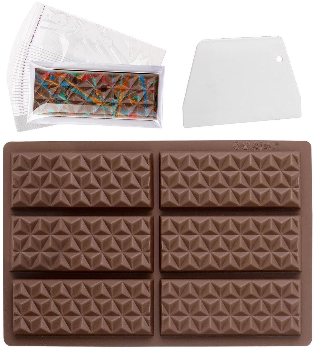 Dailygoods- Bakvorm Siliconen - Antiaanbaklaag - 1 Stuk - 26x17 cm - Inclusief 100 Voedselverpakkingszakken - Schraper - Bruin - Siliconen Mal