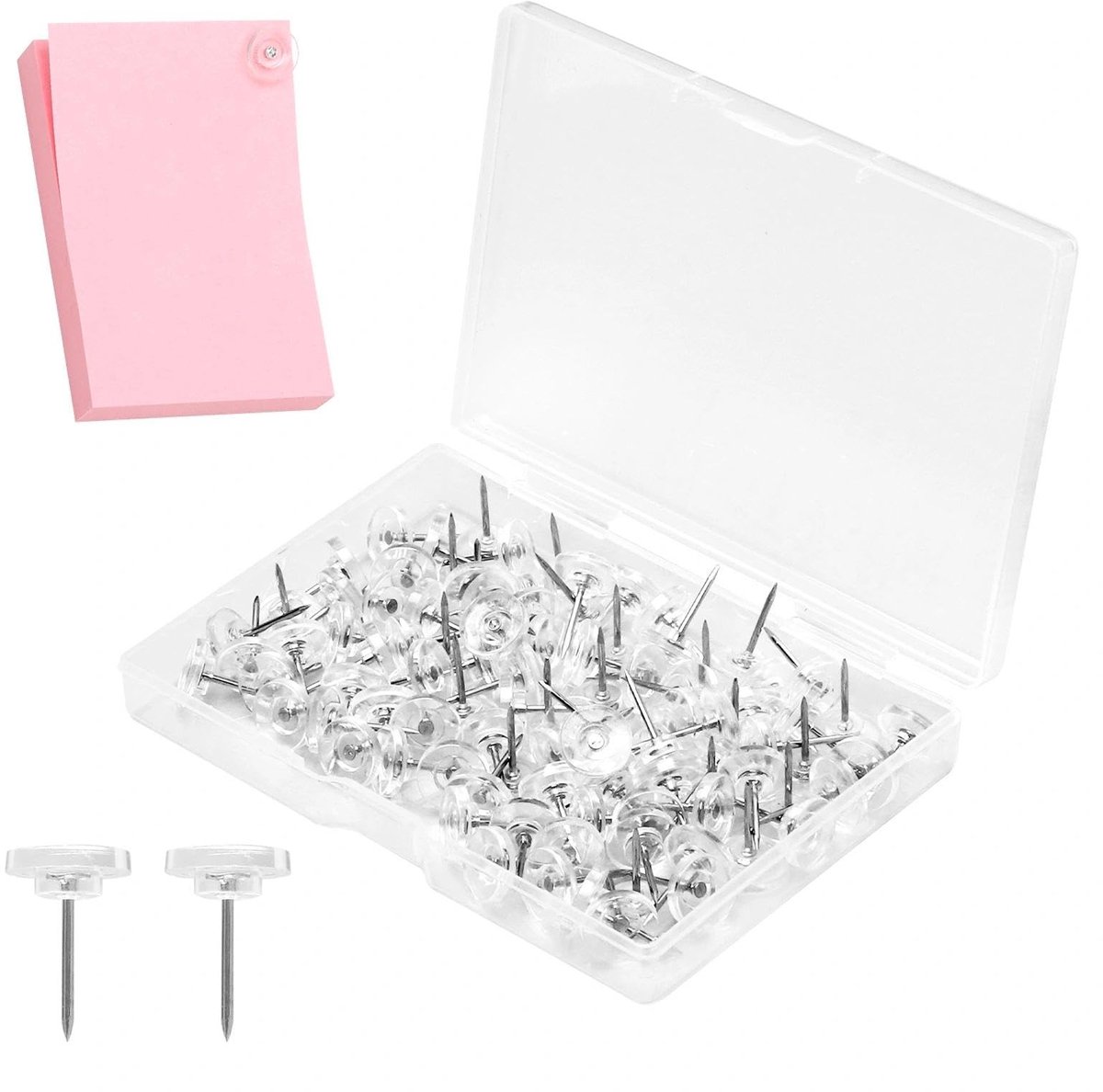 Dailygoods- Punaises 100 Stuks - Prikspelden - Punaises voor Prikbord/Kurkbord - Duimspijkers - Opbergdoos - Zelfklevende Notities