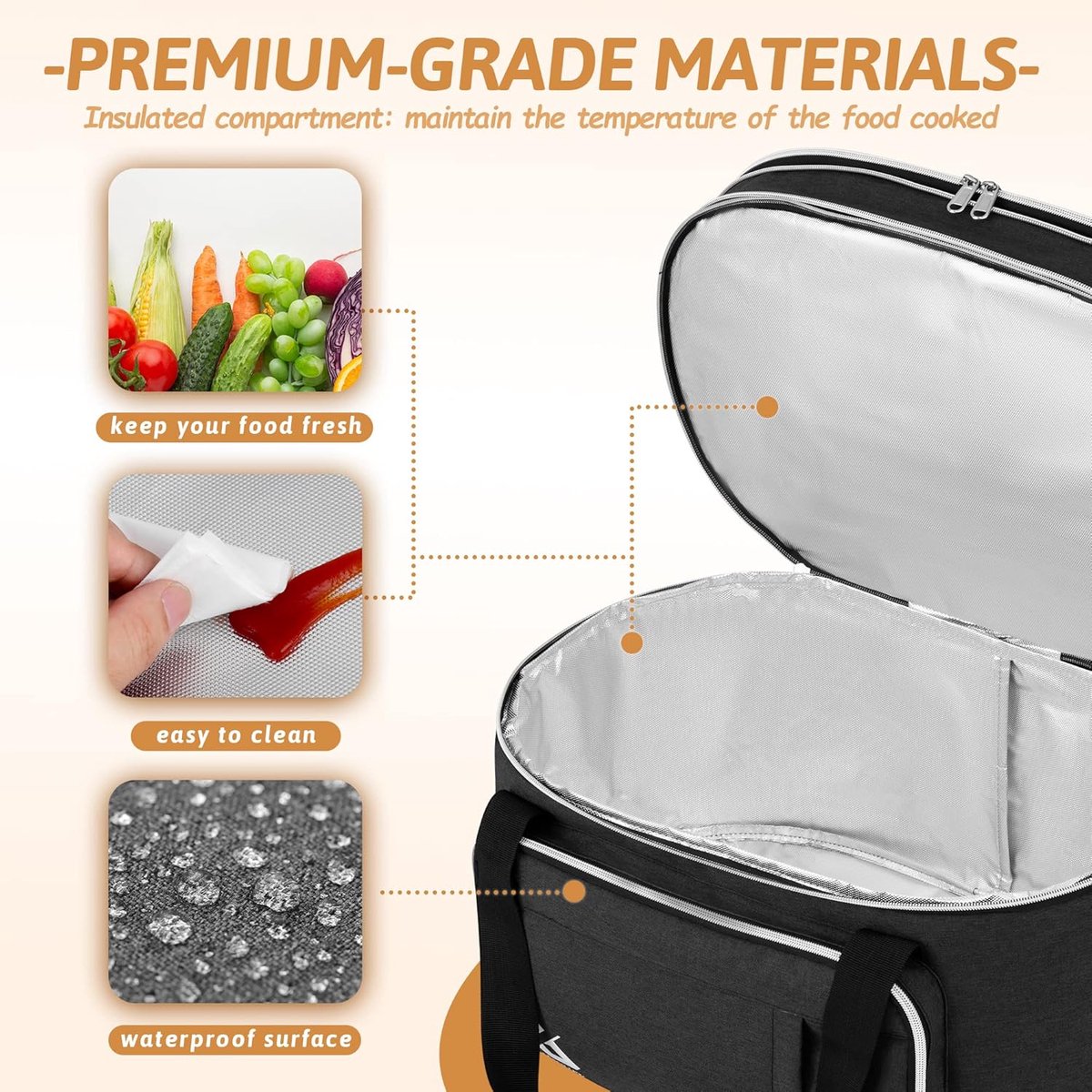 Slowcooker Tas - Crock Pot Drager - Maaltijden Vervoeren - Dubbellaags Ontwerp - 8 Quarts - Zwart – foto 2