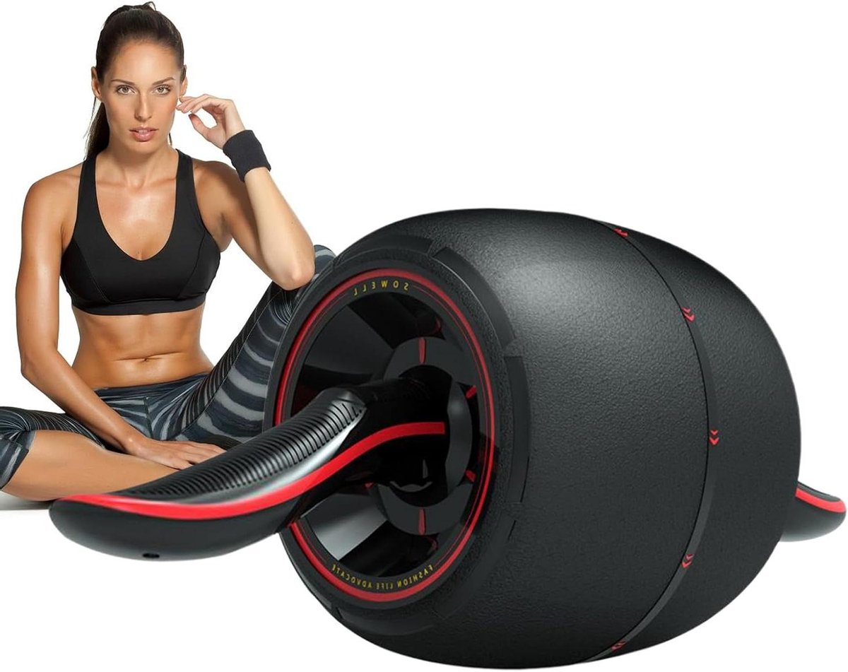 Buikspierwiel - Core Trainer - Thuis Krachttraining - Automatische Rebound - 43 cm Lengte - Zwart
