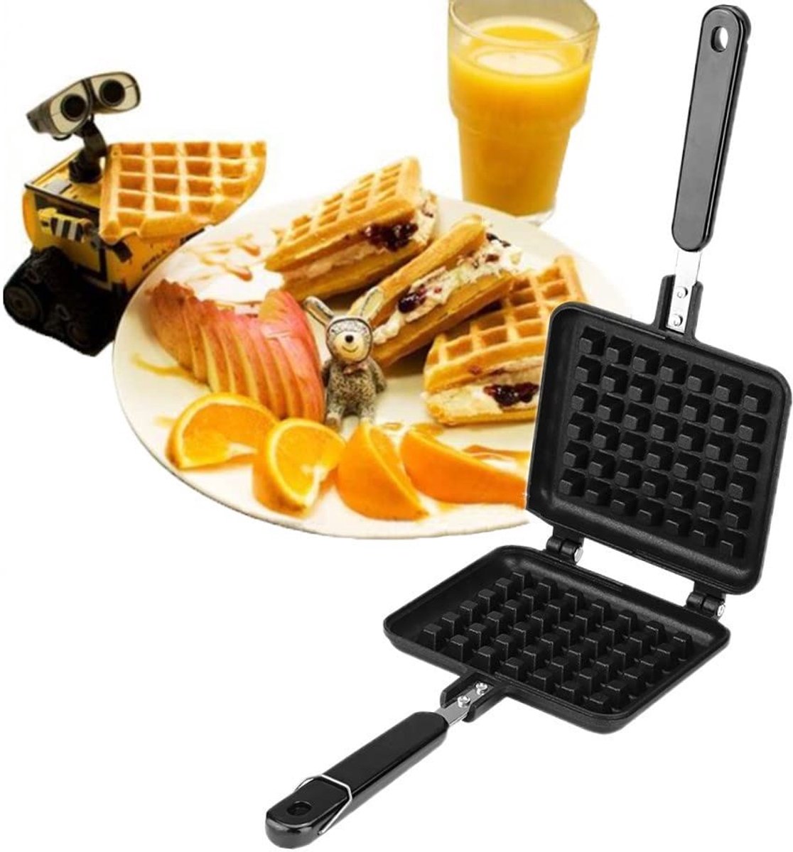 Dailygoods- Wafelijzer met verwisselbare platen - Wafelijzer pfas vrij - Lange handgreep - Aluminiumlegering - Antiaanbaklaag - Eenvoudig te reinigen - Wafelmaker
