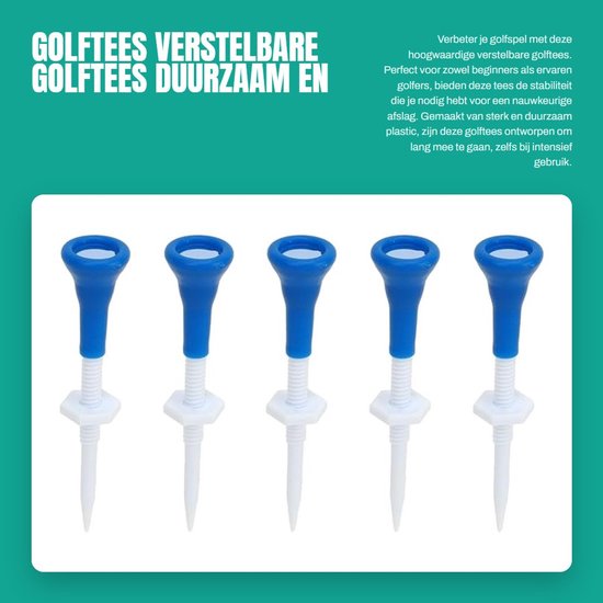 Dailygoods- Golftees 5st - Hoogte Verstelbaar - Duurzaam Plastic - Stabiele Golftees - Lichtgewicht - Modieuze Decoratie - Golfspikes van Dailygoods — afbeelding 3