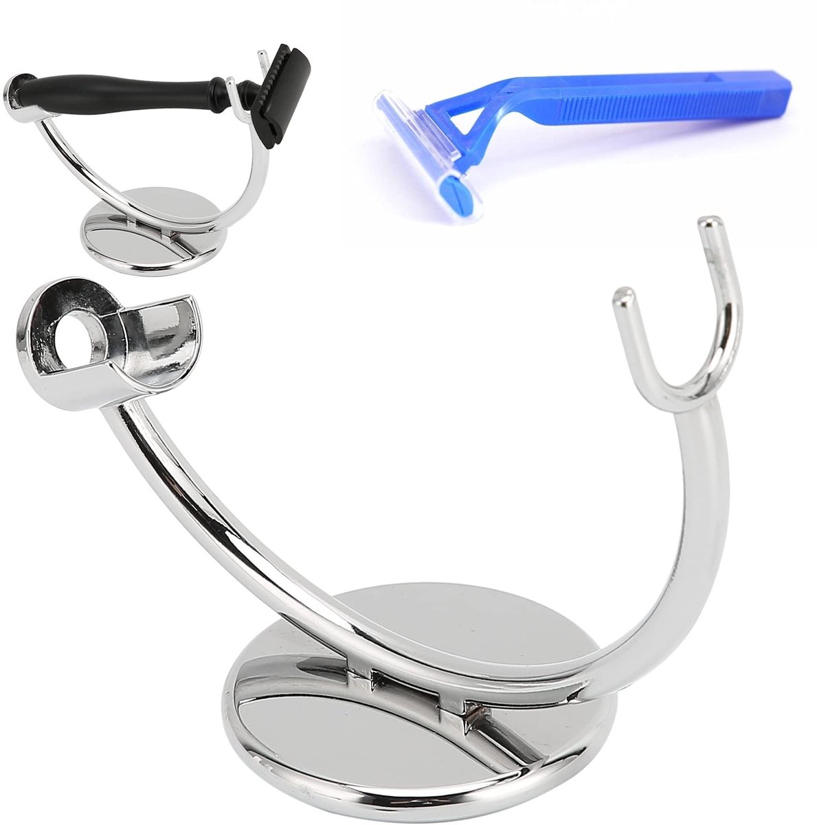 Dailygoods- Scheerstandaard Roestvrij Staal - Gebogen/Horizontaal - Klein Formaat - Geschikt voor Veiligheidsscheermessen - Duurzaam - Antiroest - Scheerhouder