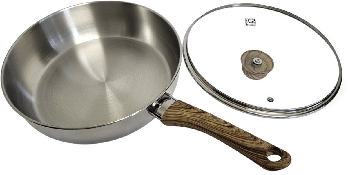 RVS hapjespan Silvara 26 cm van 18/10 edelstaal met deksel. Inhoud 3,6 liter