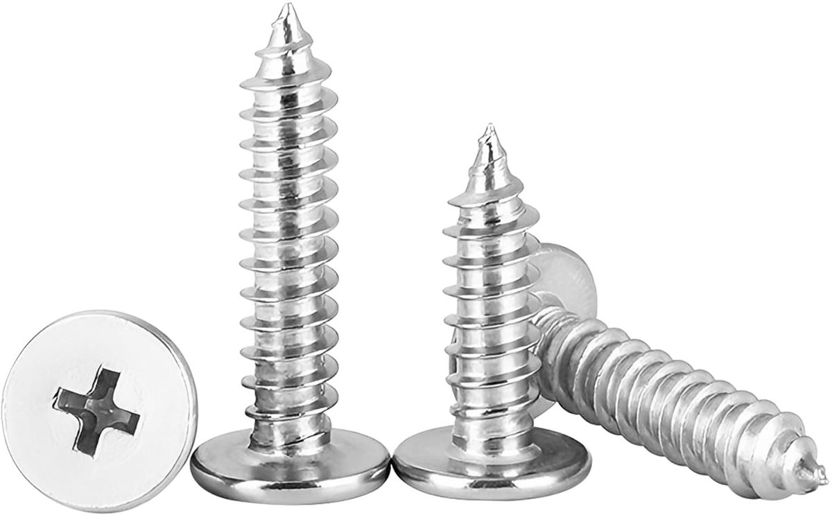 Dailygoods- Houtschroeven 20 Stuks - Zelftappende Schroeven - Roestvrij Staal - Ultradunne Platte Kop - Ruimtebesparend - Eenvoudig te Installeren