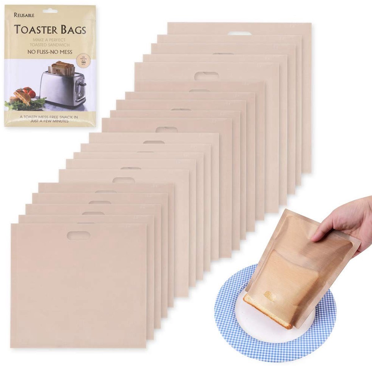 Dailygoods- Toastie Zakken 20 Stuks - Herbruikbaar - Antiaanbak - Wasbaar - Teflon - Hygiënisch - Voor Broodrooster/Oven
