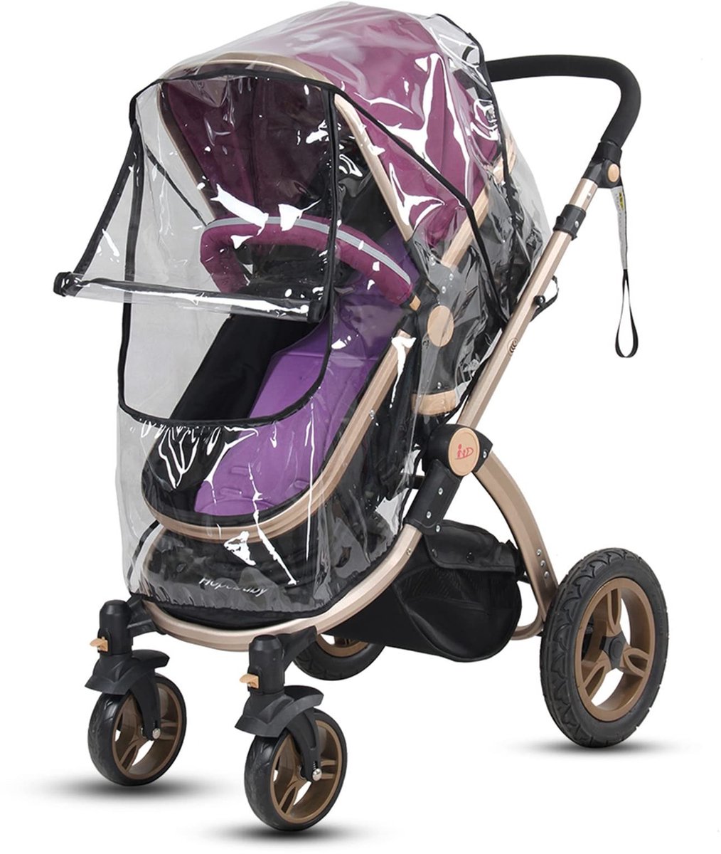 Dailygoods- Regenhoes Universeel - Waterdichte Kinderwagen Bescherming - Opvouwbaar - PVC Transparant - Ritssluiting Venster - Afmetingen 55 x 75 x 40 cm - Kinderwagenhoes