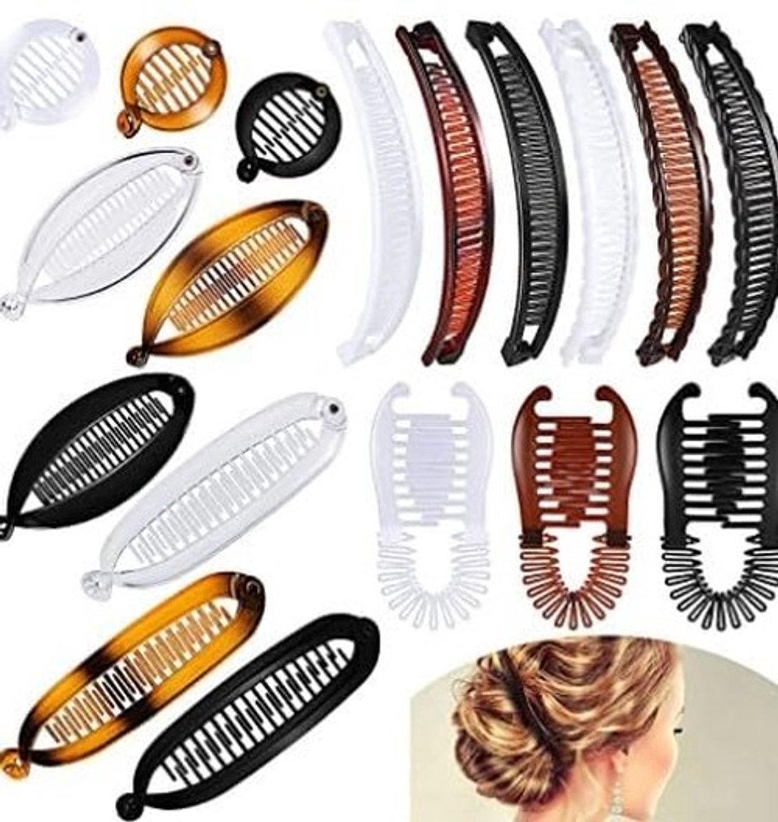 Dailygoods- Bananenclip - Retro Design - Antislip - Haarspelden - Haarclipset - Geschikt voor Dun/Dik Haar - 1 Set Kunststof - Haarspeld
