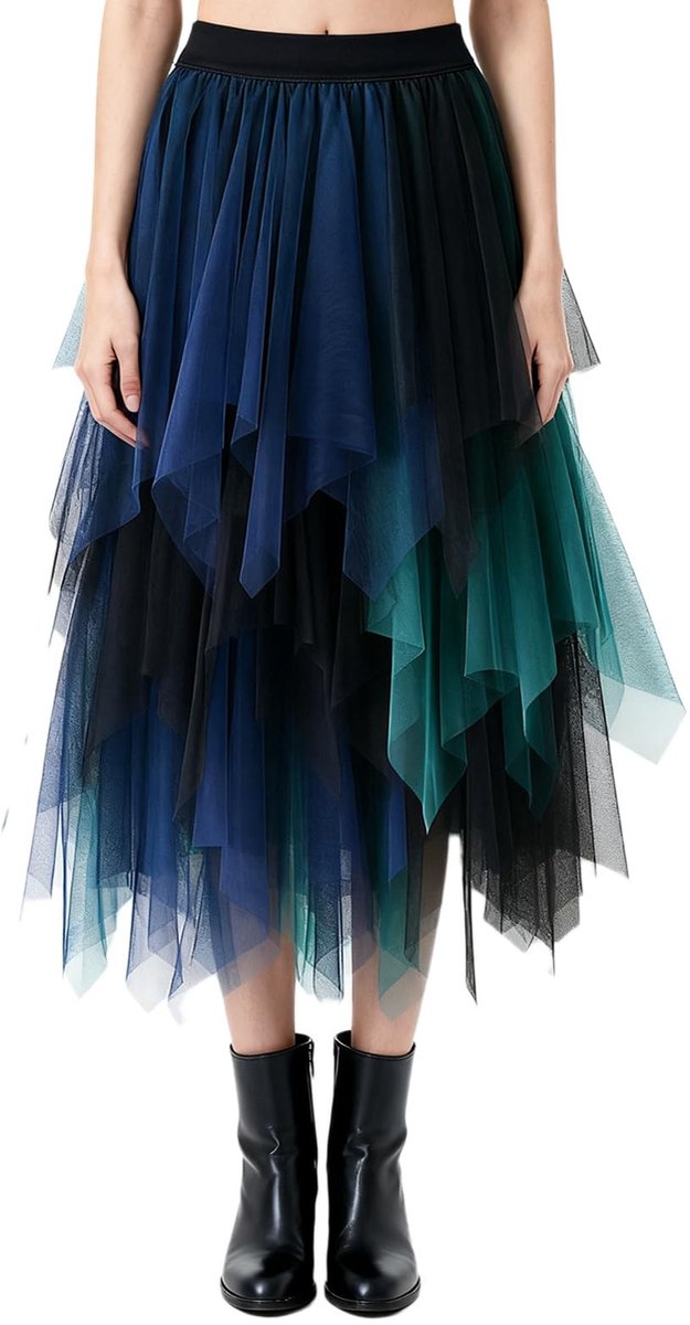 Dailygoods- Geplooide Rok - Asymmetrische Midi Lange Rok - Dames Tule Rok - Volwassen Dames Rok - Lichtgewicht - Zachte Stof - Tulerok