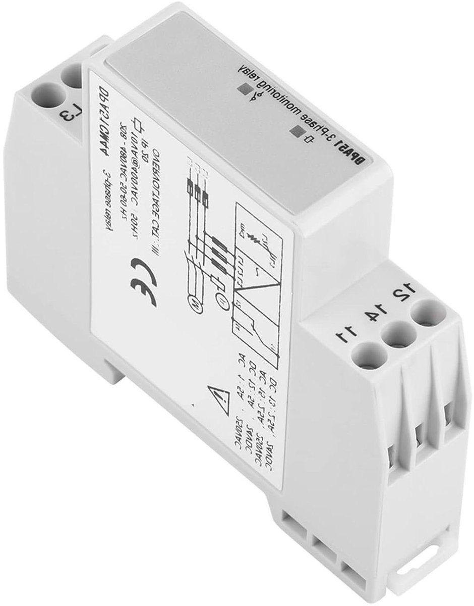 Bewakingsrelais - Fasebewaker Motorbeveiliger - Motorbescherming - Compact Ontwerp - 8.1x6.7x1.75cm - Grijs