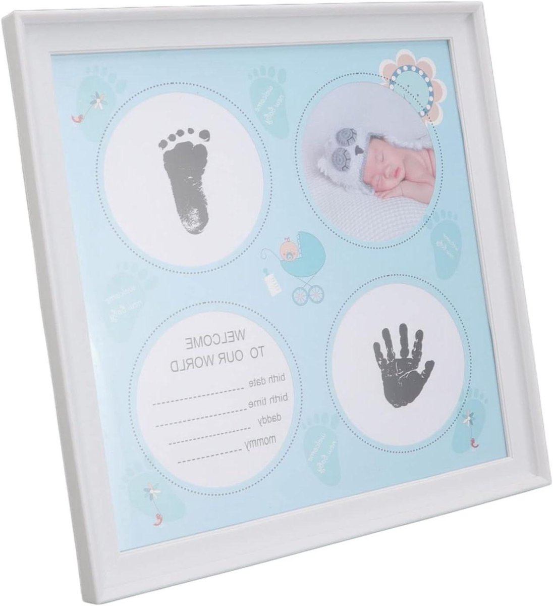 Baby Handafdruk Voetafdruk Kit Draagbaar Plastic Dichtheid Board Frame Cadeau voor Pasgeboren Jongens Meisjes, Kinderkamer Decoratie Fotolijst (Blauw)