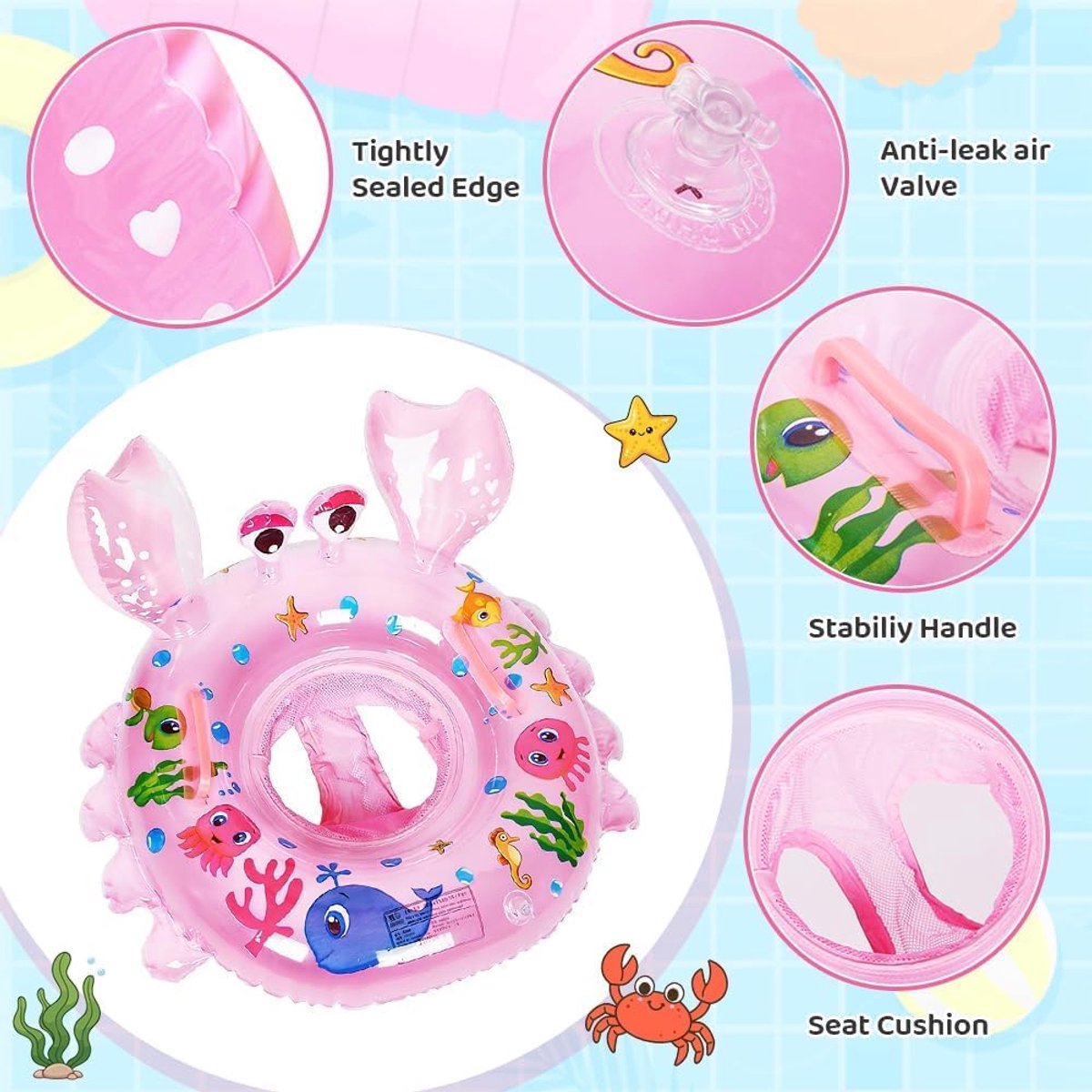 Baby zwemring - Zwemband baby - Waterpret kind - Met zitje - 6-36 maanden - Krab roze – foto 7