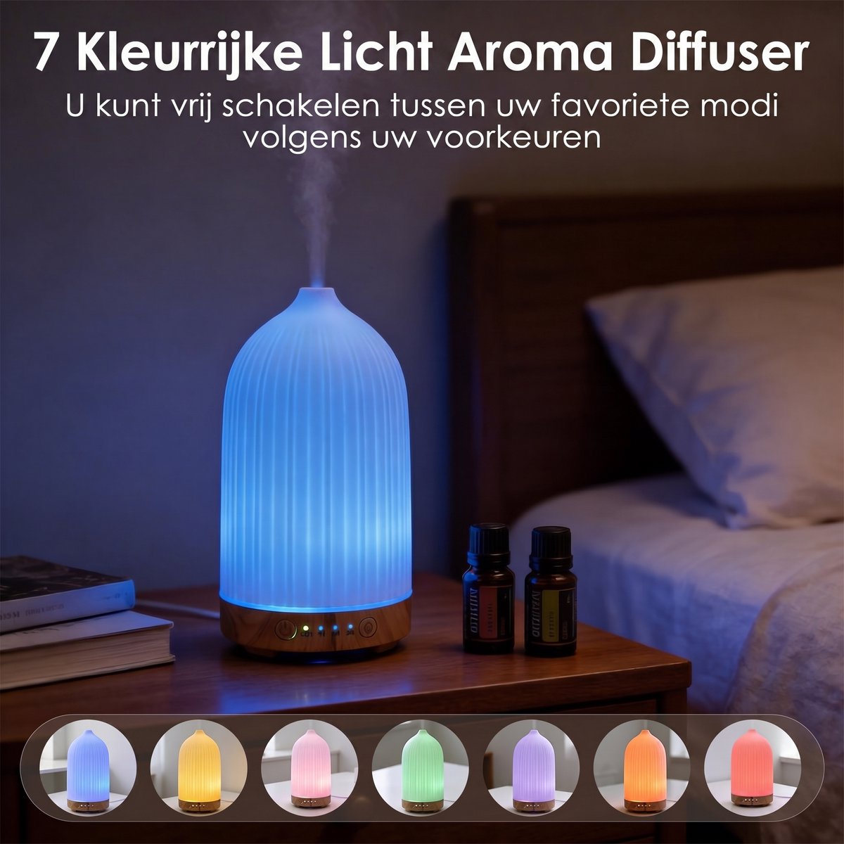 Dreamhigh® Diffuser voor Etherische Oliën 200 ml – Aromatherapie-Geurdiffuser - Kamergeurdiffuser - Stil - Instelbaar - Compact - RGB-Verlichting – Ideaal voor Yoga & Kantoor - Wit — cadeau in Wonen & Interieur - foto 4