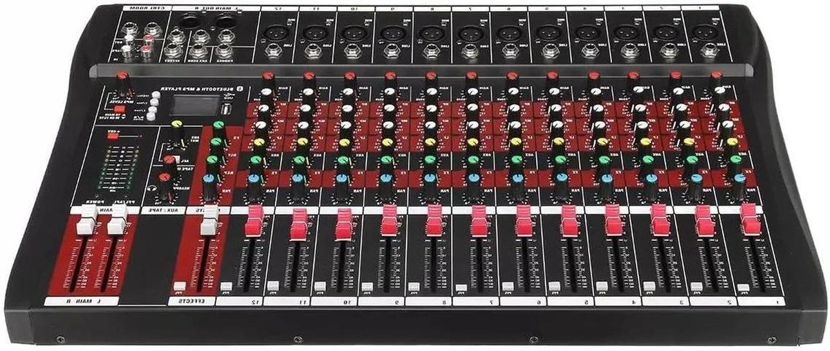 DJ Mixer - Geluidskaart Controller - Podiumopname Muziek - 12-Kanaals Professioneel - USB Bluetooth - Zwart