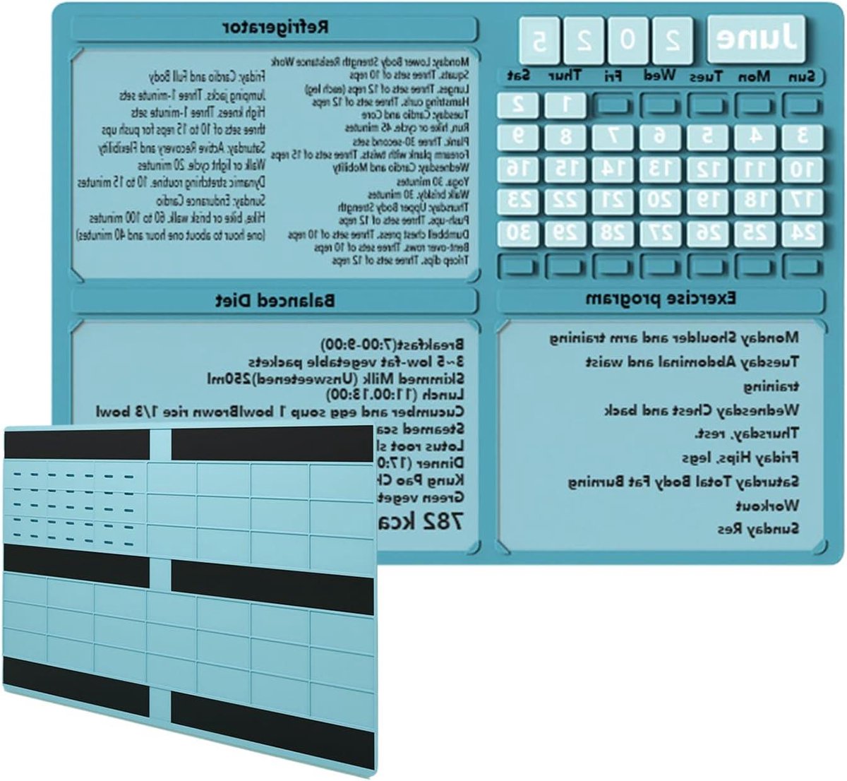 Koelkastkalender Planner - Maandplanner Organizer - Gezondheid Fitness - Herbruikbaar Uitwisbaar - 38 x 27 cm - Wit