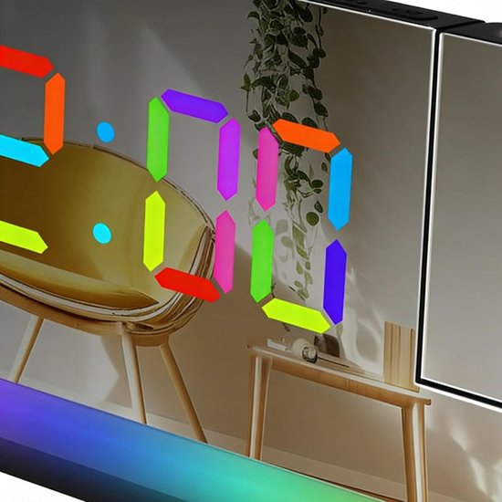 Digitale Wekker - Projectie Klok - Slaapkamer Verlichting - Instelbare Helderheid - 5 cm Breed - Zwart — afbeelding 3