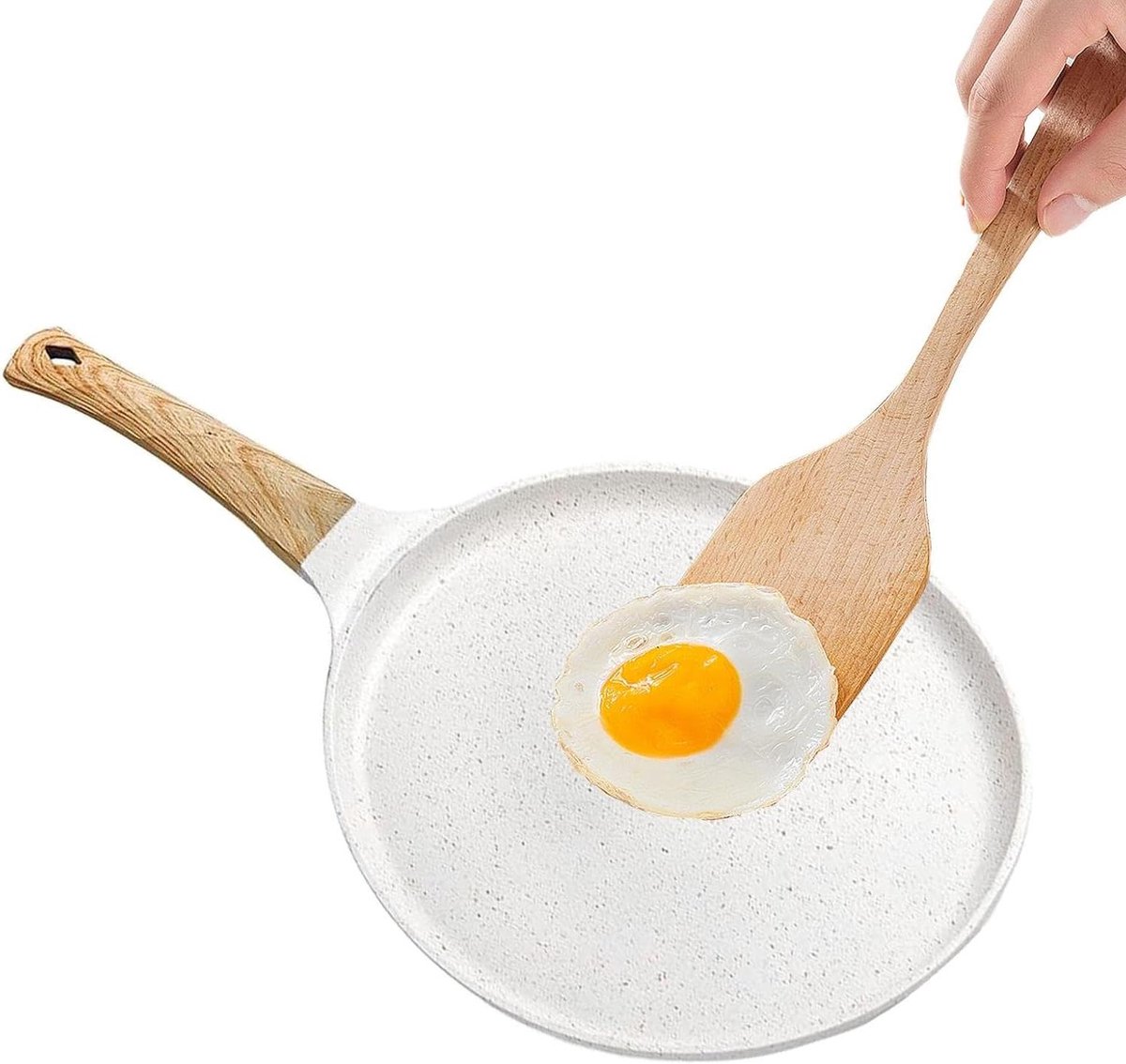 Koekenpan met antiaanbaklaag - Crêpe Pannenkoekenpan - Ontbijt Bakken - Ergonomisch Handvat - 24 cm - Wit